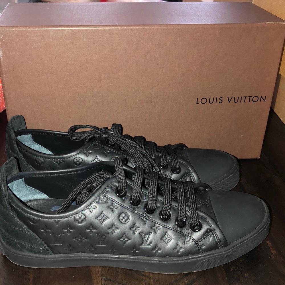 Louis Vuitton Black Monogram Empreinte Leather and Suede Low Top Sneakers